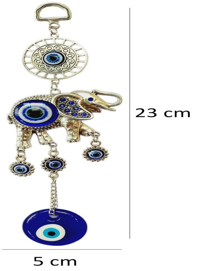ARTISKRITI Metal Evil Eye Hanging for Main Entrance Door Decoration Nazar Battu Wall Hanging for Home Protection, Elephant Blue - Image 5